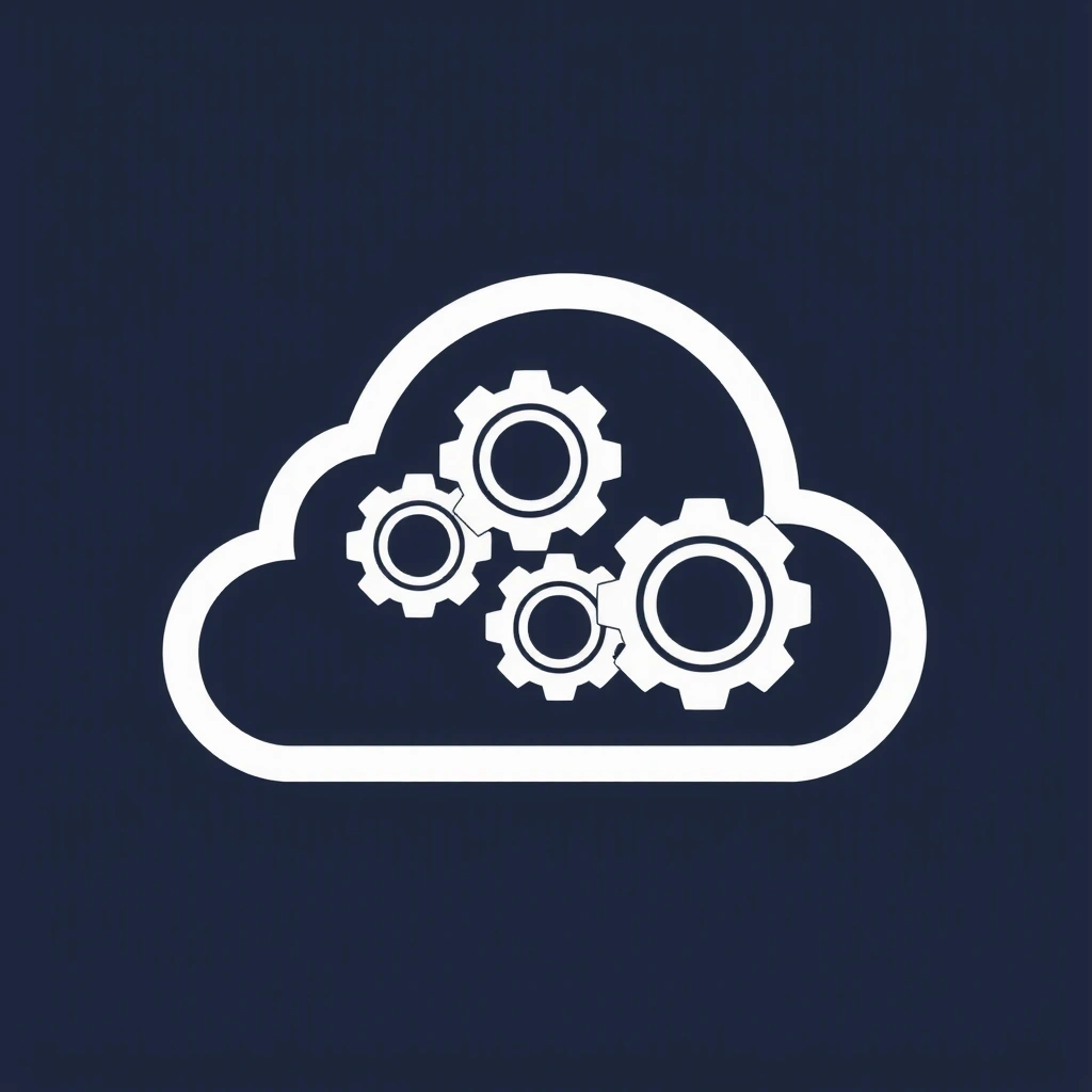 Icon of a cloud with gears, symbolizing cutting-edge cloud technology.