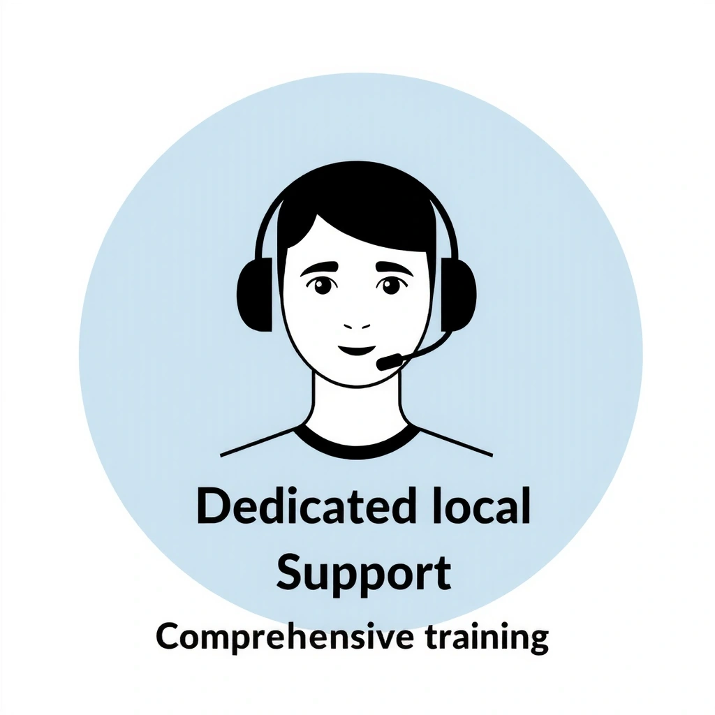 Icon of a headset with a person, symbolizing dedicated local support and training.